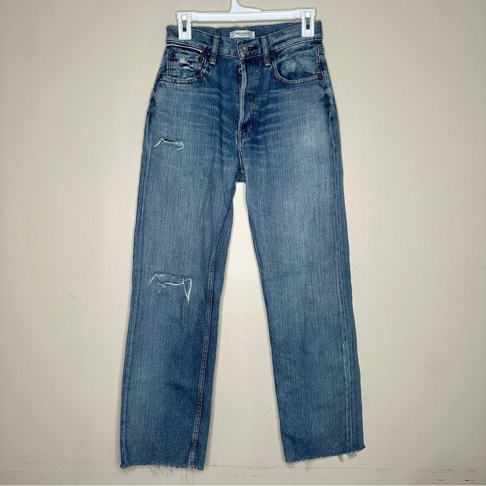 MOUSSY Vintage High Rise Distressed Straight Jeans Blue Size 26